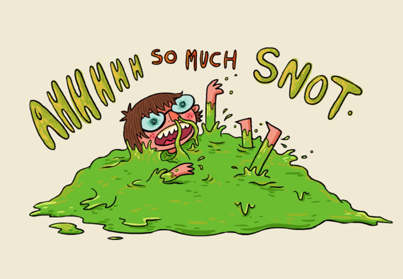 Cartoon of a person buried in a pile of green snot